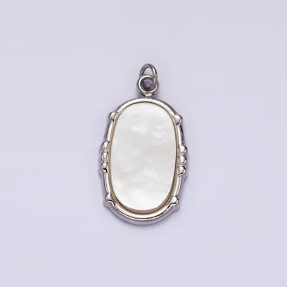 Stainless Steel Shell Pearl Oval Dot Bezel Charm in Gold &amp; Silver | P1318