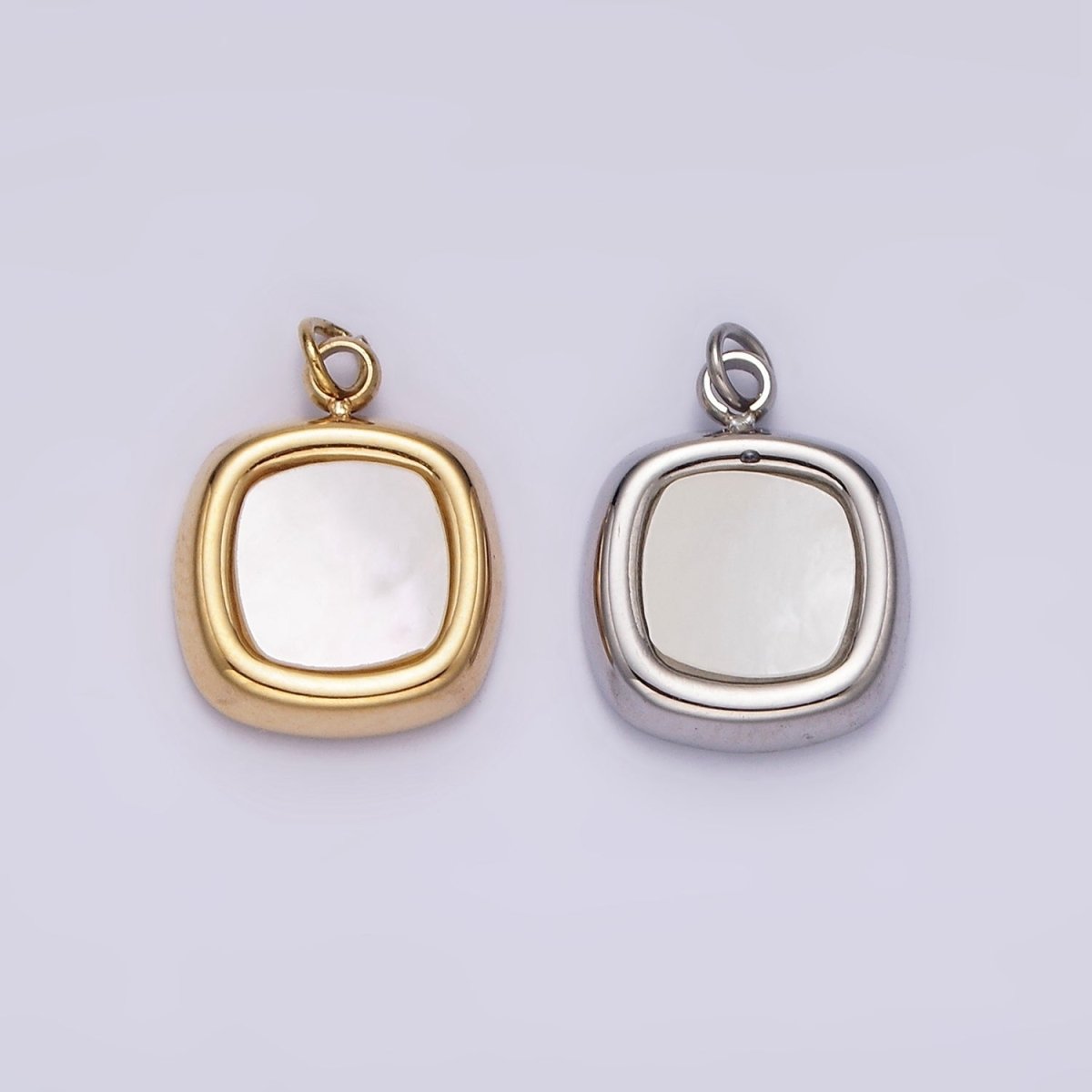 Stainless Steel Shell Pearl Square Bezel Charm in Gold &amp; Silver | P1321