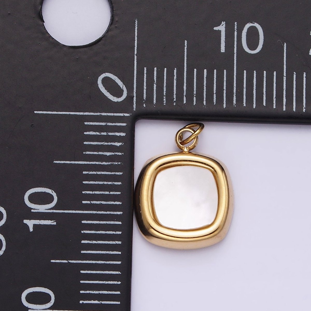 Stainless Steel Shell Pearl Square Bezel Charm in Gold &amp; Silver | P1321