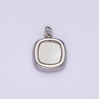 Stainless Steel Shell Pearl Square Bezel Charm in Gold &amp; Silver | P1321