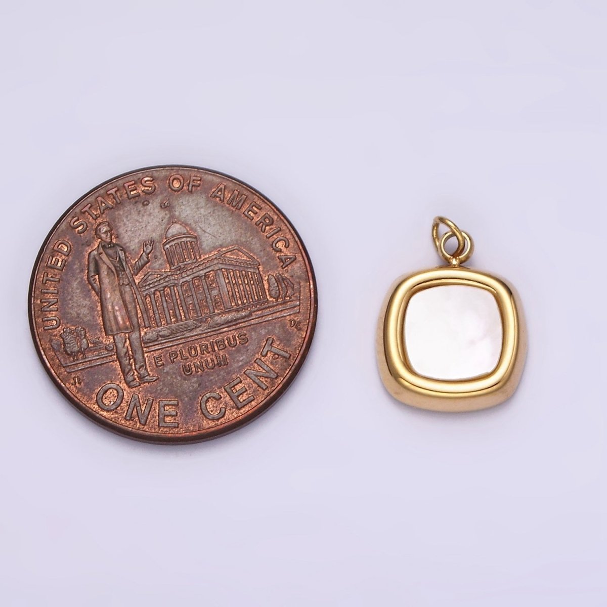 Stainless Steel Shell Pearl Square Bezel Charm in Gold &amp; Silver | P1321