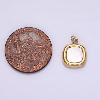 Stainless Steel Shell Pearl Square Bezel Charm in Gold &amp; Silver | P1321