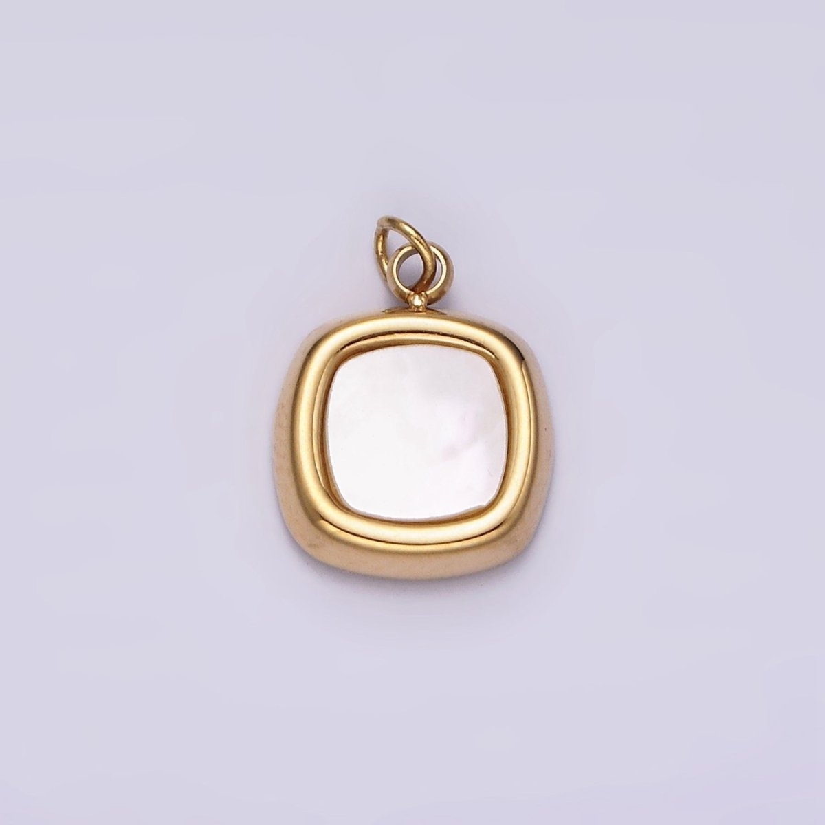 Stainless Steel Shell Pearl Square Bezel Charm in Gold &amp; Silver | P1321