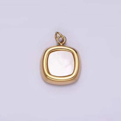 Stainless Steel Shell Pearl Square Bezel Charm in Gold &amp; Silver | P1321