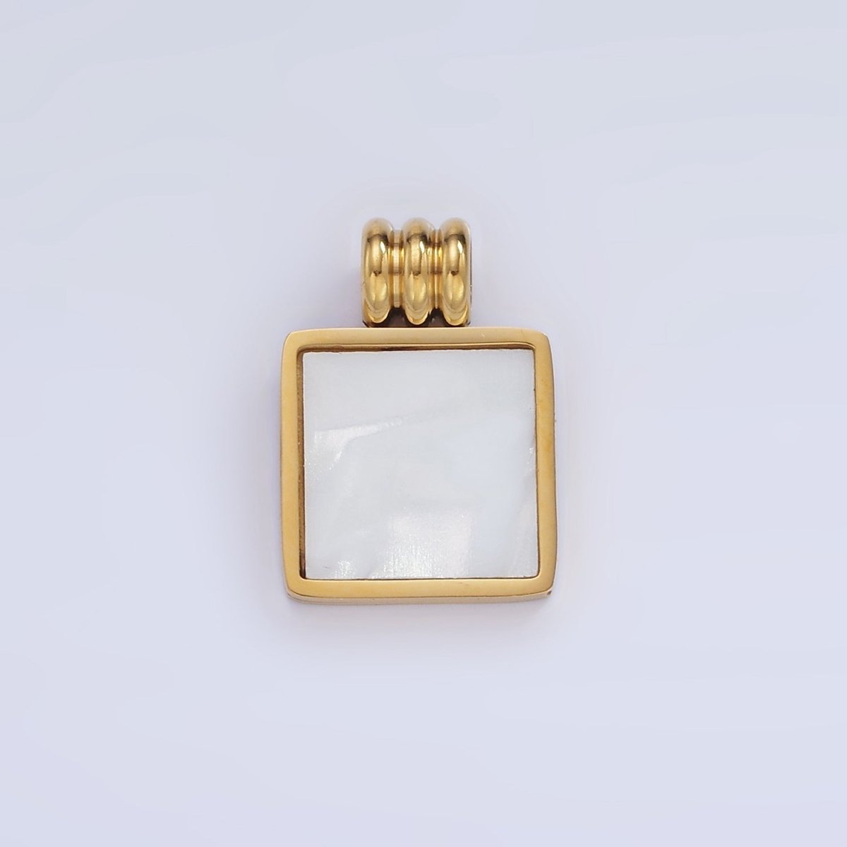 Stainless Steel Shell Pearl Square Bezel Triple Band Charm | P968