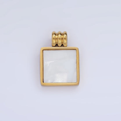 Stainless Steel Shell Pearl Square Bezel Triple Band Charm | P968