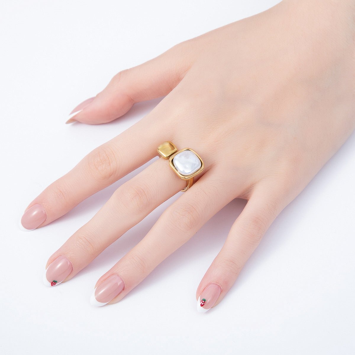 Stainless Steel Shell Pearl Square Wrap Ring | Rings-00302