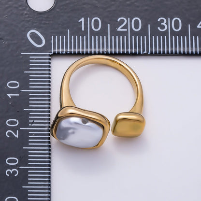 Stainless Steel Shell Pearl Square Wrap Ring | Rings-00302