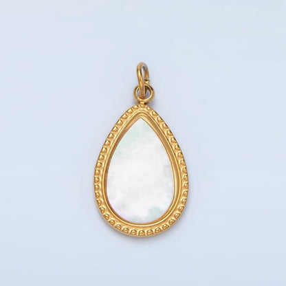 Stainless Steel Shell Pearl Teardrop Edged Bezel Charm | P697