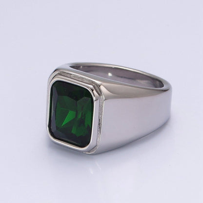 Stainless Steel Signet Rings for Men Black Silver Simple Square CZ Solid Polished Biker Band Pinky Thumb Ring O-814~O-820