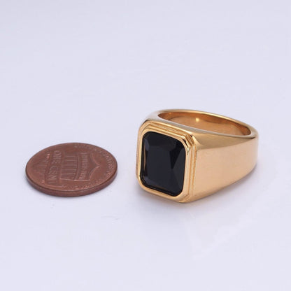 Stainless Steel Signet Rings for Men Black Silver Simple Square CZ Solid Polished Biker Band Pinky Thumb Ring O-814~O-820