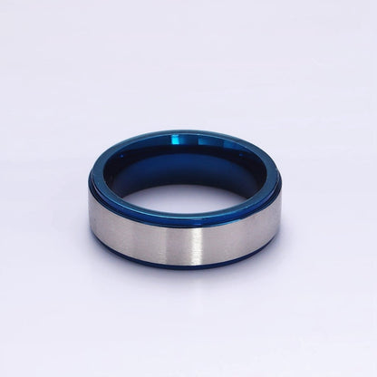 Stainless Steel Silver Band Metallic Blue Ring | O1198 - O1200