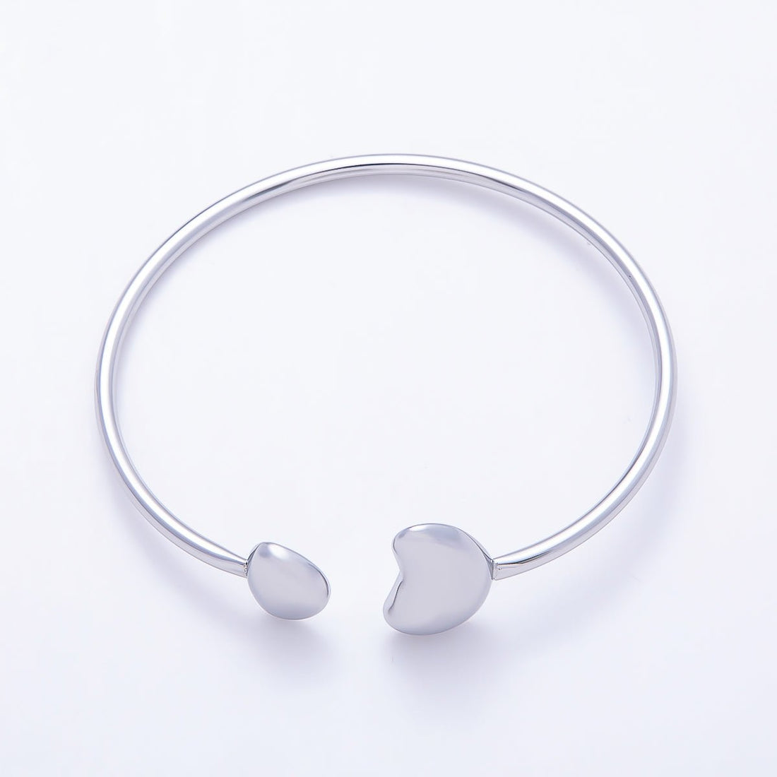 Stainless Steel Silver PVD Minimalist Molten Heart Bean Oval Wrap Cuff Bracelet | WA-01233