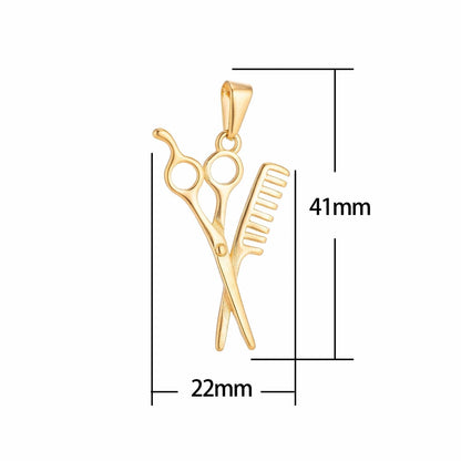 Stainless Steel Silver Scissor for Hair Artist Barber Charm Pendant w/ Bails Findings for Dangle Necklace Jewelry Making J-806