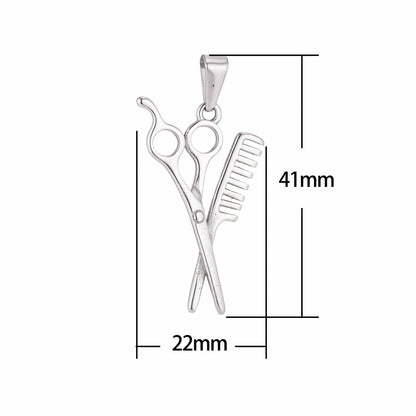 Stainless Steel Silver Scissor for Hair Artist Barber Charm Pendant w/ Bails Findings for Dangle Necklace Jewelry Making J-806
