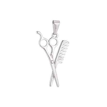 Stainless Steel Silver Scissor for Hair Artist Barber Charm Pendant w/ Bails Findings for Dangle Necklace Jewelry Making J-806