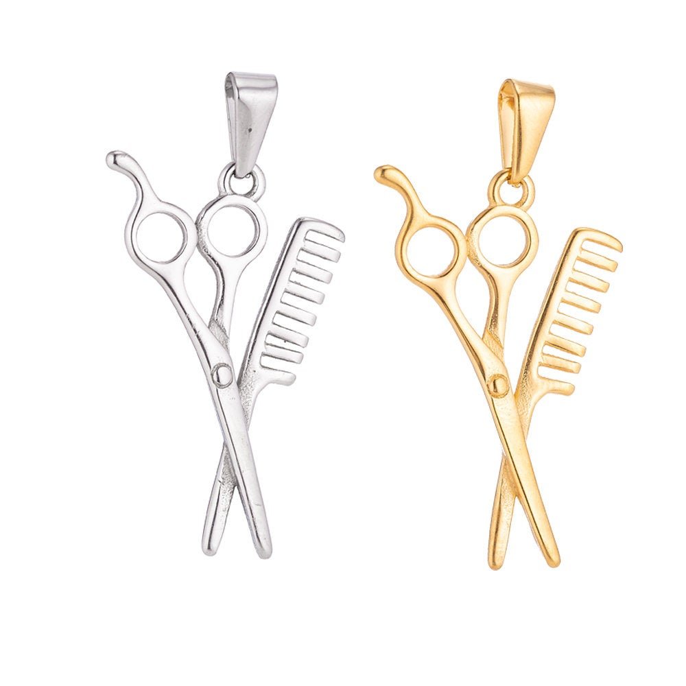 Stainless Steel Silver Scissor for Hair Artist Barber Charm Pendant w/ Bails Findings for Dangle Necklace Jewelry Making J-806