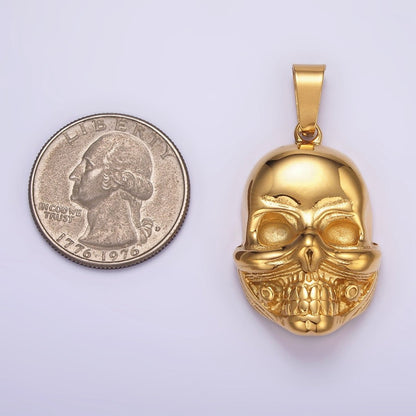 Stainless Steel Skull Charms Head Skeleton Pendant in Gold | P1426