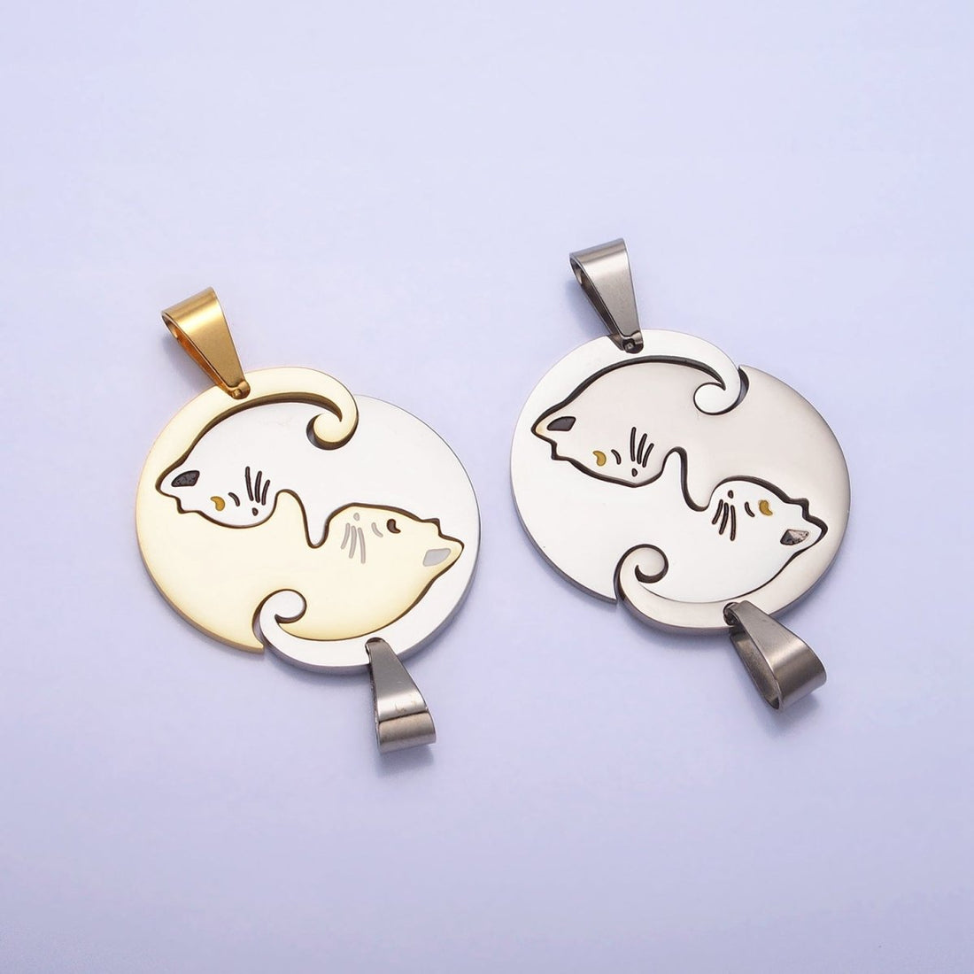 Stainless Steel Sleeping Kitty Cat Couple&