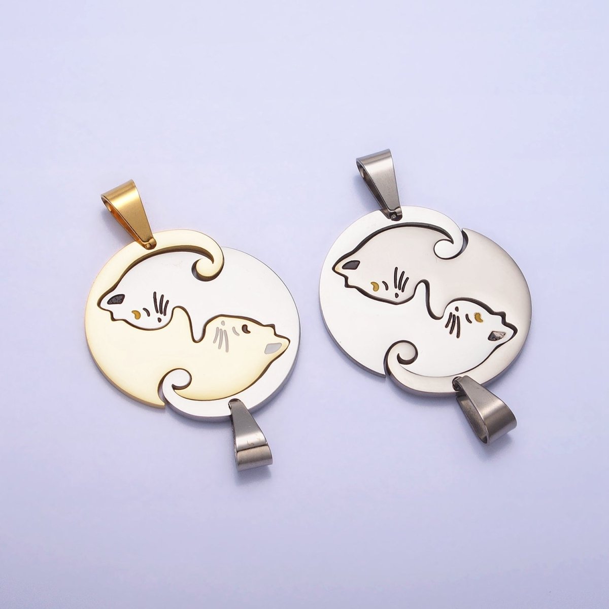 Stainless Steel Sleeping Kitty Cat Couple&