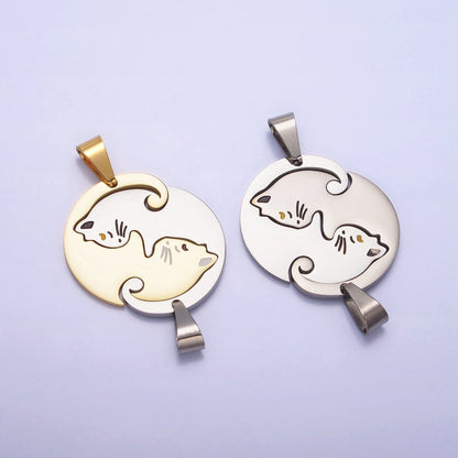Stainless Steel Sleeping Kitty Cat Couple&