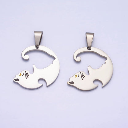 Stainless Steel Sleeping Kitty Cat Couple&