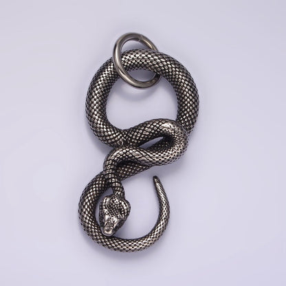 Stainless Steel Slithering Snake Serpent Oxidized Pendant | P1368