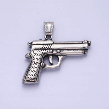 Stainless Steel Small Handgun Pistol Weapon Pendant in Gold &amp; Silver | P-1108