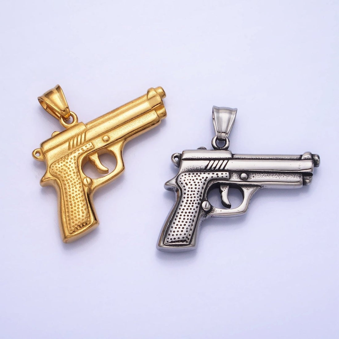 Stainless Steel Small Handgun Pistol Weapon Pendant in Gold &amp; Silver | P-1108