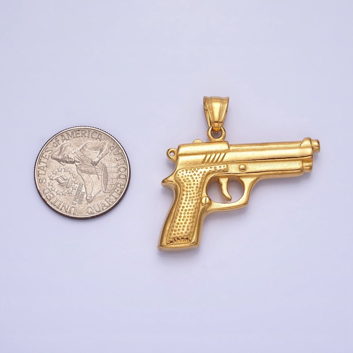 Stainless Steel Small Handgun Pistol Weapon Pendant in Gold &amp; Silver | P-1108