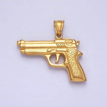 Stainless Steel Small Handgun Pistol Weapon Pendant in Gold &amp; Silver | P-1108