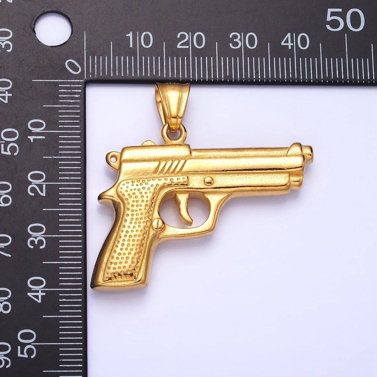Stainless Steel Small Handgun Pistol Weapon Pendant in Gold &amp; Silver | P-1108