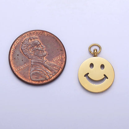Stainless Steel Smiley Face 8mm, 12mm Round Charm in Gold &amp; Silver | P-882 P-883