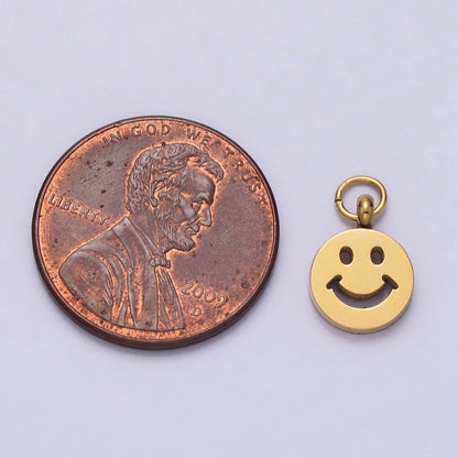 Stainless Steel Smiley Face 8mm, 12mm Round Charm in Gold &amp; Silver | P-882 P-883