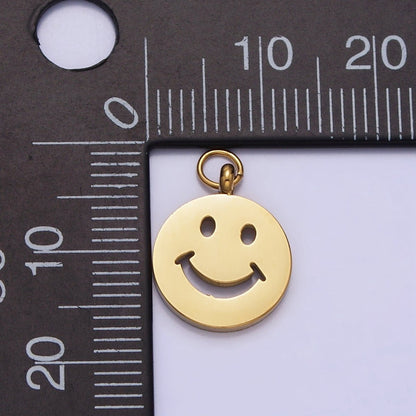 Stainless Steel Smiley Face 8mm, 12mm Round Charm in Gold &amp; Silver | P-882 P-883