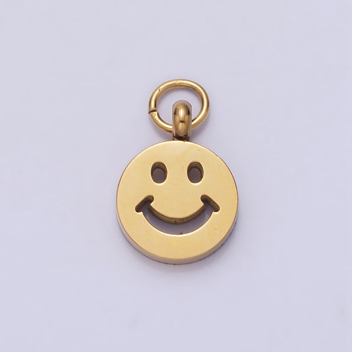 Stainless Steel Smiley Face 8mm, 12mm Round Charm in Gold &amp; Silver | P-882 P-883