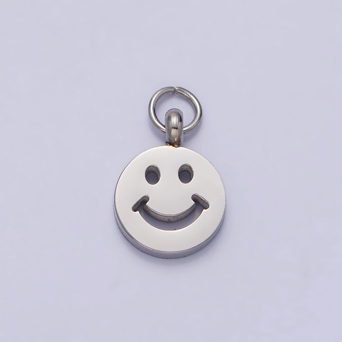 Stainless Steel Smiley Face 8mm, 12mm Round Charm in Gold &amp; Silver | P-882 P-883