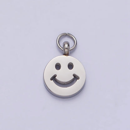 Stainless Steel Smiley Face 8mm, 12mm Round Charm in Gold &amp; Silver | P-882 P-883