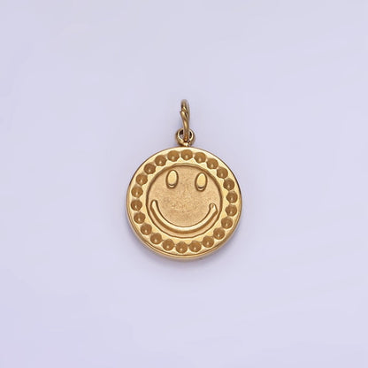 Stainless Steel Smiley Face Emotion Dented Round Bezel Charm | P950
