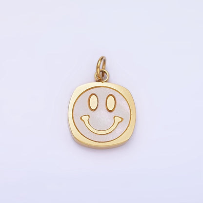 Stainless Steel Smiley Face Shell Pearl Rounded Square Charm | P957