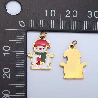 Stainless Steel Smiley Face Snowman Enamel Christmas Holiday Charm | P1302
