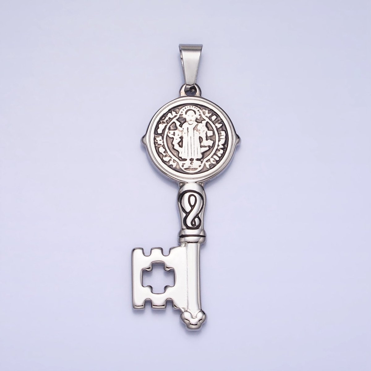 Stainless Steel SMQLIVB PAX VRSNSMV Saint Benedict Double Sided Engraved Key Pendant in Gold &amp; Silver | P-1089 P-1090
