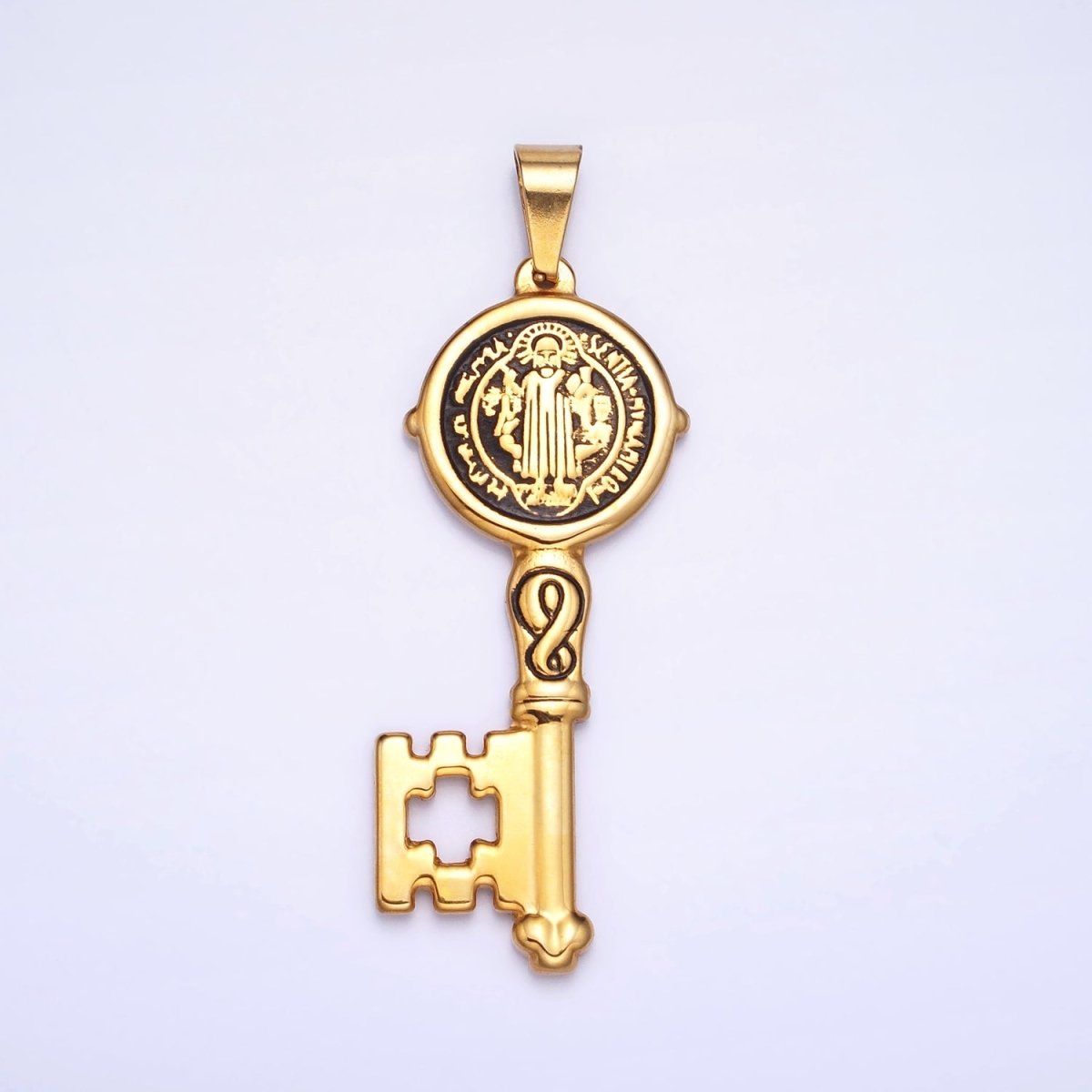 Stainless Steel SMQLIVB PAX VRSNSMV Saint Benedict Double Sided Engraved Key Pendant in Gold &amp; Silver | P-1089 P-1090