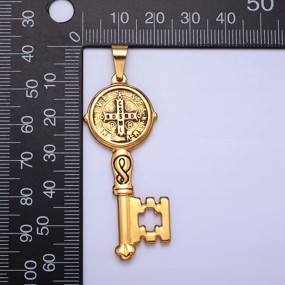 Stainless Steel SMQLIVB PAX VRSNSMV Saint Benedict Double Sided Engraved Key Pendant in Gold &amp; Silver | P-1089 P-1090