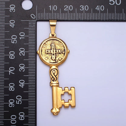 Stainless Steel SMQLIVB PAX VRSNSMV Saint Benedict Double Sided Engraved Key Pendant in Gold &amp; Silver | P-1089 P-1090