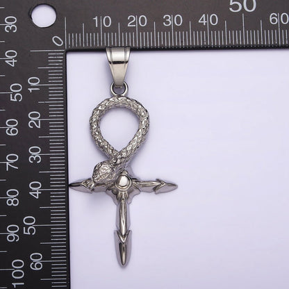 Stainless Steel Snake Serpent Sunburst Arrow Egyptian Ankh Cross Pendant J-746