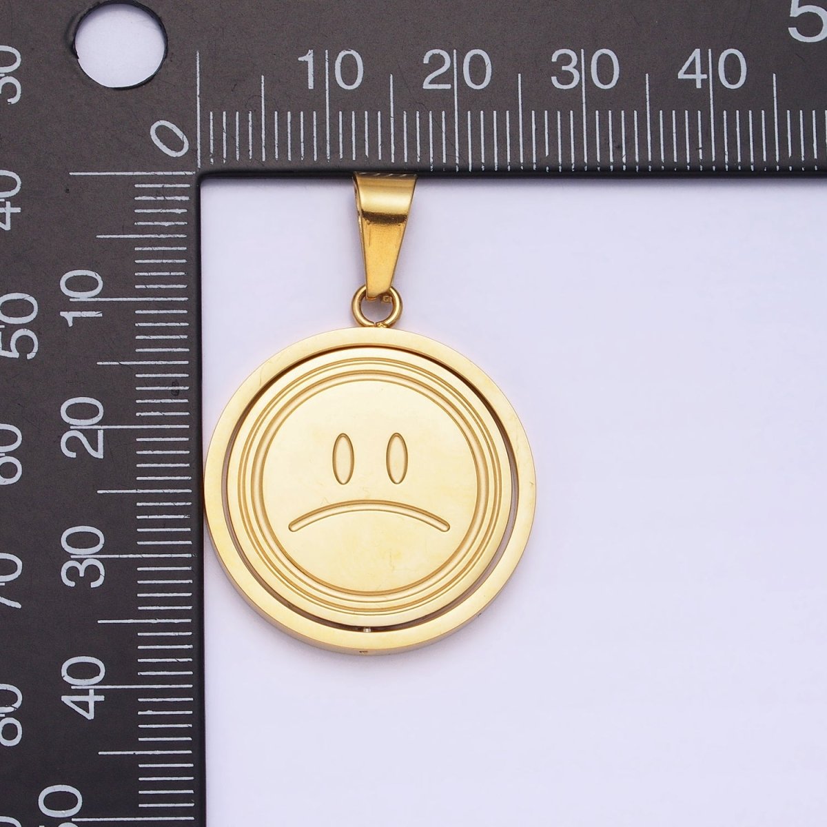 Stainless Steel Spinning Double Sided Smiley &amp; Sad Face Pendant in Gold &amp; Silver | P-1121