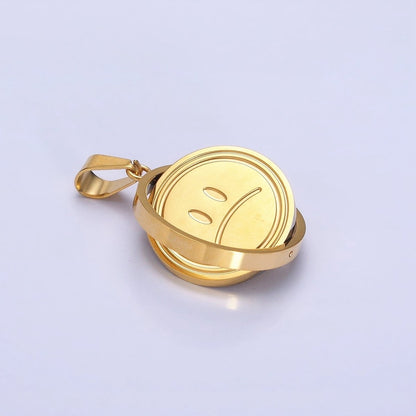 Stainless Steel Spinning Double Sided Smiley &amp; Sad Face Pendant in Gold &amp; Silver | P-1121