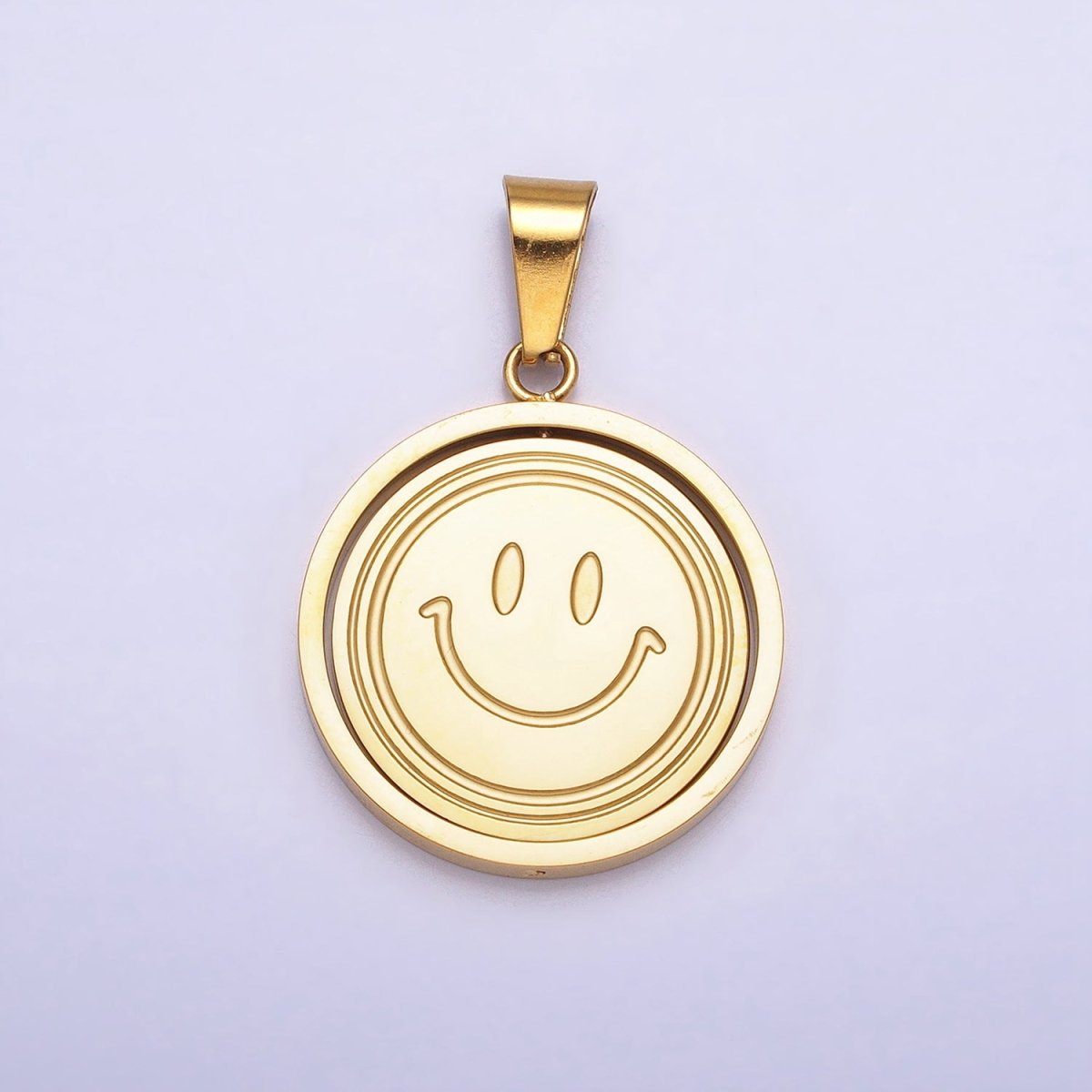 Stainless Steel Spinning Double Sided Smiley &amp; Sad Face Pendant in Gold &amp; Silver | P-1121
