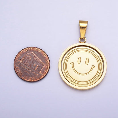 Stainless Steel Spinning Double Sided Smiley &amp; Sad Face Pendant in Gold &amp; Silver | P-1121